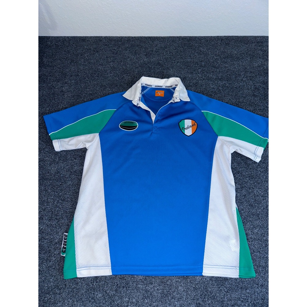 Croker Ireland Rugby Jersey Mens Large Blue Green White Mesh Performance Shirt